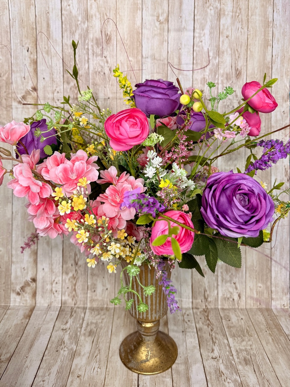 Vibrant Purple & Pink Faux Floral Arrangement